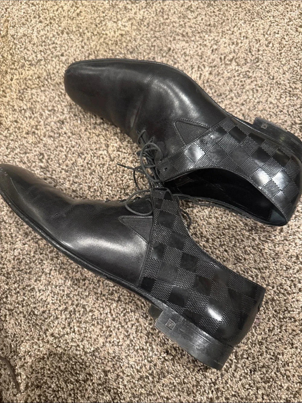 Louis Vuitton Black Checkered Leather Derby Shoes